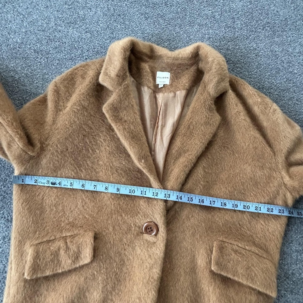 Ellison Coat‎ Womens Large Brown Fuzzy Faux Fur Lined Single Button Overcoat - Picture 9 of 13